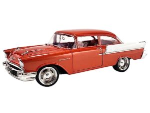 1957 chevy 150 custom cruiser orange metallic and white limited edition to 300 pieces worldwide 1/18 diecast model car by acme a1807015