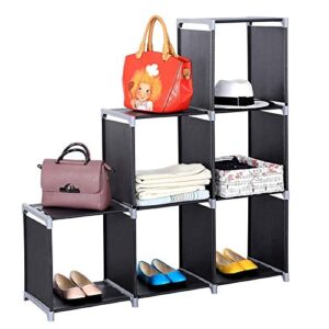 multifunctional assembled 3 tier 6 compartment storage shelves closet organizer shelf 6 cubes bookcase bookshelf clothes cabinets storage black/coffee (brown 3 tiers 6 compartments)
