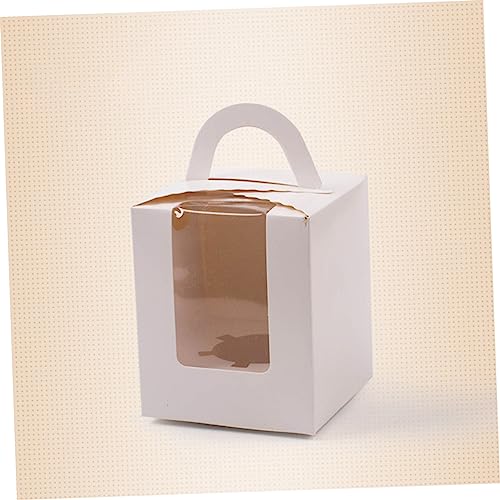 HEMOTON 24pcs Cupcake Boxes Pastry Box Mini Cake Box Mini Paper Cups Clear Cake Box Dessert Boxes with Window Cupcake Carrier Box Kraft Boxes White Card Party Cupcake Boxes Handheld Trunk