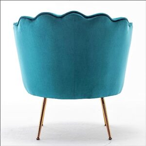 Container Furniture Direct Velvet Barrel Accent Chair with Scalloped Silhouette and Gold Metal Legs, Decorative Piece Suitable for Traditional, Modern, and Contemporary Spaces, Greenish Blue