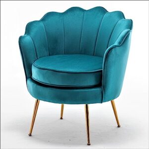 Container Furniture Direct Velvet Barrel Accent Chair with Scalloped Silhouette and Gold Metal Legs, Decorative Piece Suitable for Traditional, Modern, and Contemporary Spaces, Greenish Blue