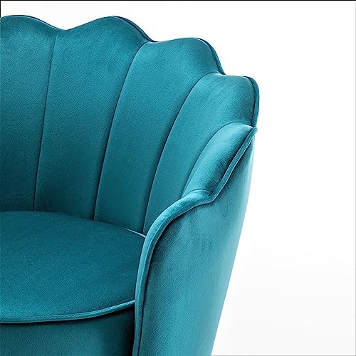 Container Furniture Direct Velvet Barrel Accent Chair with Scalloped Silhouette and Gold Metal Legs, Decorative Piece Suitable for Traditional, Modern, and Contemporary Spaces, Greenish Blue