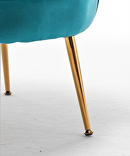 Container Furniture Direct Velvet Barrel Accent Chair with Scalloped Silhouette and Gold Metal Legs, Decorative Piece Suitable for Traditional, Modern, and Contemporary Spaces, Greenish Blue