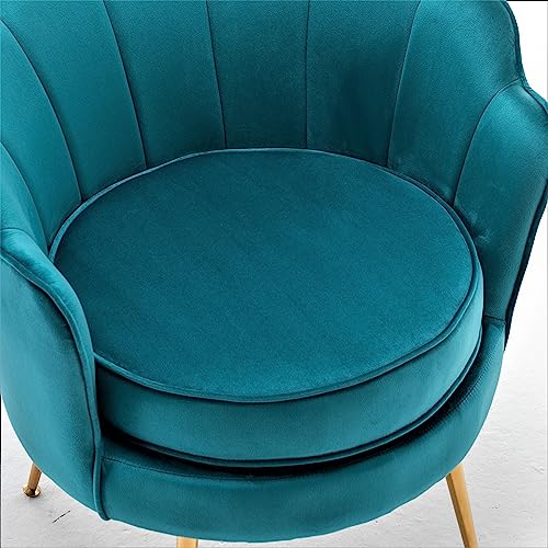 Container Furniture Direct Velvet Barrel Accent Chair with Scalloped Silhouette and Gold Metal Legs, Decorative Piece Suitable for Traditional, Modern, and Contemporary Spaces, Greenish Blue