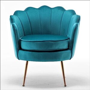 Container Furniture Direct Velvet Barrel Accent Chair with Scalloped Silhouette and Gold Metal Legs, Decorative Piece Suitable for Traditional, Modern, and Contemporary Spaces, Greenish Blue