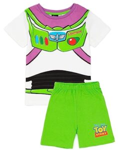 disney toy story buzz lightyear boys pyjama set | kids buzz lightyear costume pjs | galactic hero design t-shirt and shorts green