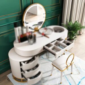 ZGJHFF Multi-Drawer Dressing Table LED Light Vanity Table and Chair Set Combination Dressing Table