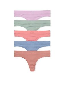 victoria's secret pink naturals thong 5 pack, cotton panty pack, women's underwear, natural tea dye (m)