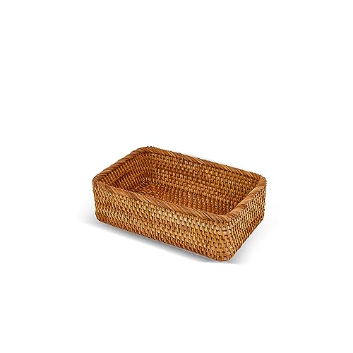 Rattan Serving Tray, Hand Woven Basket, Home Decor Organizer Tray for Breakfast, Tea, Snack, Fruit, Coffee Storage (Rec Small)