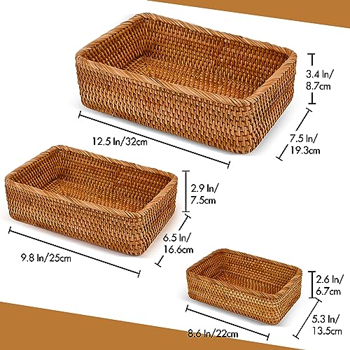 Rattan Serving Tray, Hand Woven Basket, Home Decor Organizer Tray for Breakfast, Tea, Snack, Fruit, Coffee Storage (Rec Small)