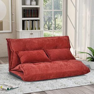 hepmimzhu adjustable floor sofa, foldable lazy sofa sleeper bed 5-position adjustable, cloth cover, floor sofa couch with 2 pillows for bedroom, living room, balcony (red)
