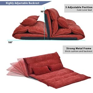 HEPMIMZHU Adjustable Floor Sofa, Foldable Lazy Sofa Sleeper Bed 5-Position Adjustable, Cloth Cover, Floor Sofa Couch with 2 Pillows for Bedroom, Living Room, Balcony (Red)