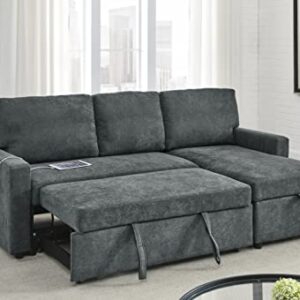 uhome Upholstered Sleeper Sofa with USB Ports sectional Couch Reversible Sofabed, Full XL, Gray