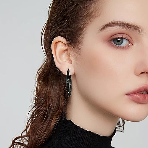 IUITY Medium Black Hoop Earrings for Women Girls Big Hoop Earrings Stainless Steel Hypoallergenic Black Diamond Hoops Large Rhinestone Earrings for Sensitive Ears Summer Jewerly Gifts 40mm