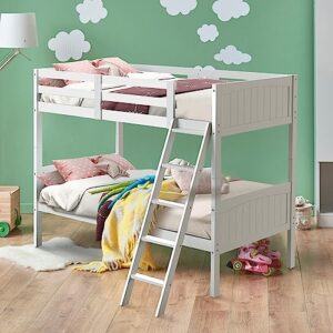 gorelax twin over twin bunk bed, space saving bed frame with under bed storage, ladder & guardrail, convertible wooden bunk beds into 2 beds, modern heavy duty bunk bed for kids, adults (white)