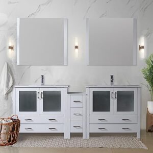 lexora volez 84 in w x 18.25 in d white double bath vanity with side cabinets, white ceramic top and 22 in mirrors