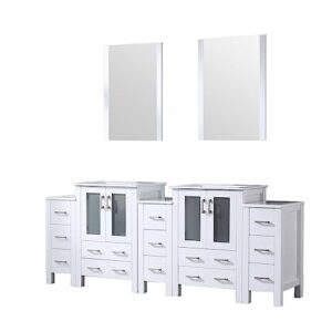 Lexora Volez 84 in W x 18.25 in D White Double Bath Vanity with Side Cabinets, White Ceramic Top and 22 in Mirrors