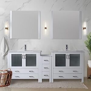 Lexora Volez 84 in W x 18.25 in D White Double Bath Vanity with Side Cabinets, White Ceramic Top and 22 in Mirrors