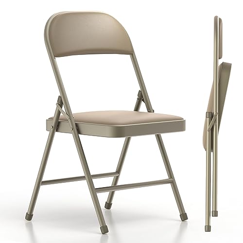 Nazhura 2 Pack Folding Chairs with Padded Cushion and Back, Khaki Metal Chairs with Comfortable Cushion and Durable Steel Frame for Home and Office, for Indoor and Outdoor Events (Kahki, 2 Pack)