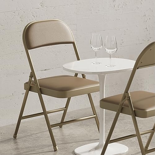 Nazhura 2 Pack Folding Chairs with Padded Cushion and Back, Khaki Metal Chairs with Comfortable Cushion and Durable Steel Frame for Home and Office, for Indoor and Outdoor Events (Kahki, 2 Pack)