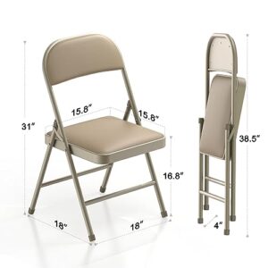 Nazhura 2 Pack Folding Chairs with Padded Cushion and Back, Khaki Metal Chairs with Comfortable Cushion and Durable Steel Frame for Home and Office, for Indoor and Outdoor Events (Kahki, 2 Pack)