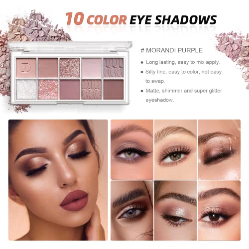 All in One Makeup Kit - Makeup Set for Women, Girls & Teens, Include 10 Colors Eyeshadow Palette, Lip Gloss, Eyebrow & Eyeliner Pencil, Waterproof Mascara, 6 Pcs Makeup Brushes (Pink Kits)