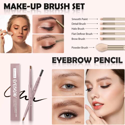 All in One Makeup Kit - Makeup Set for Women, Girls & Teens, Include 10 Colors Eyeshadow Palette, Lip Gloss, Eyebrow & Eyeliner Pencil, Waterproof Mascara, 6 Pcs Makeup Brushes (Pink Kits)