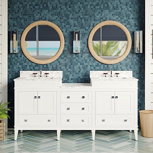 Kitchen Bath Collection Eleanor 72-inch Double Bathroom Vanity (White/Carrara): Includes White Cabinet with Authentic Italian Carrara Marble Countertop and White Ceramic Sinks