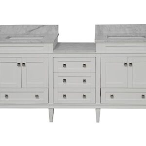Kitchen Bath Collection Eleanor 72-inch Double Bathroom Vanity (White/Carrara): Includes White Cabinet with Authentic Italian Carrara Marble Countertop and White Ceramic Sinks