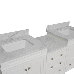 Kitchen Bath Collection Eleanor 72-inch Double Bathroom Vanity (White/Carrara): Includes White Cabinet with Authentic Italian Carrara Marble Countertop and White Ceramic Sinks