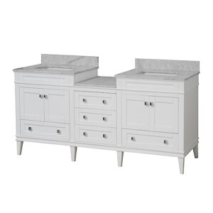 Kitchen Bath Collection Eleanor 72-inch Double Bathroom Vanity (White/Carrara): Includes White Cabinet with Authentic Italian Carrara Marble Countertop and White Ceramic Sinks