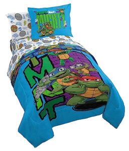 jay franco nickelodeon teenage mutant ninja turtles twin comforter set - 5 piece bedding includes sheet set & pillow covers - super soft mini mutants microfiber bed set