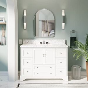 madison 48-inch bathroom vanity (carrara/white): includes white cabinet with authentic italian carrara marble countertop and white ceramic sink