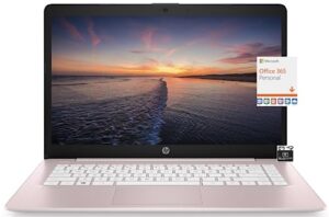 hp 2023 newest 14" hd ultral light thin laptop, quad-core intel celeron processor, 4gb ram, 64gb emmc, webcam, hdmi, wi-fi, upto 11 hours, windows 11 s + 1 year office 365+hubxcelaccessory,rose pink