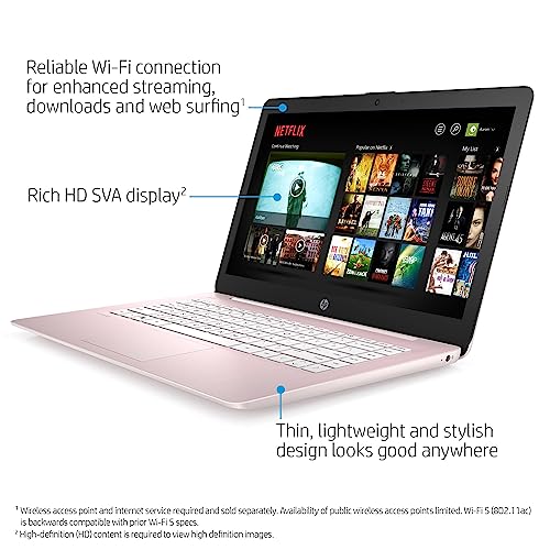 HP 2023 Newest 14" HD Ultral Light Thin Laptop, Quad-Core Intel Celeron Processor, 4GB RAM, 64GB eMMC, Webcam, HDMI, Wi-Fi, Upto 11 Hours, Windows 11 S + 1 Year Office 365+HubxcelAccessory,Rose Pink