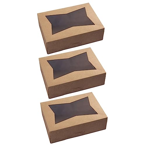 SOLUSTRE 3pcs Boxes Packing Box Mini Paper Cups Mini Cake Boxes Snack Box Container Kraft Paper Treat Box Muffin Boxes Paper Take Out Box Shipping Boxes Bakery Take Out Containers Pie Boxes