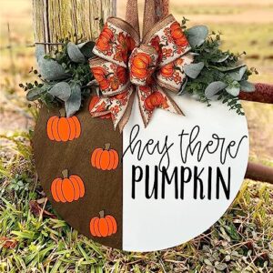 Hey There Pumpkin Welcome Hanging Sign Front Door Decor Fall Decorative Wooden Welcome Sign Rustic Porch Decoration for Home Office Garden Farmhouse 12 Inch