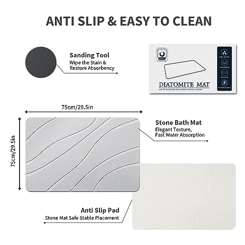 Stone Bath Mat for Bathroom Absorbent Diatomaceous Earth Bath Mat Large Non-slip Quick Drying Stone Shower Mat Easy to Clean Fast Self Drying Stone Slab Natural Crushed Stone and Algae Bath Mat