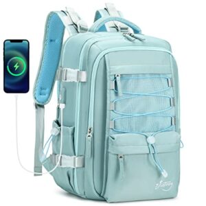 travel backpack for women men 17 inch laptop backpacks with usb port carry on bag airline approved large college school bookbags waterproof work business sport rucksack casual daypack (green)