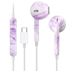 aolcev usb c wired headphones, noise canceling type c earphones with mic earbuds compatible with all type c devices usb c earbuds for samsung galaxy z flip 5/4/3 s23 ultra/s22/s21, earbuds purple