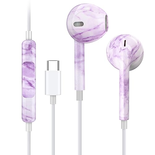 Aolcev USB C Wired Headphones, Noise Canceling Type C Earphones with Mic Earbuds Compatible with All Type C Devices USB C Earbuds for Samsung Galaxy Z Flip 5/4/3 S23 Ultra/S22/S21, Earbuds Purple