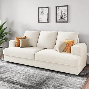 vanacc sofa, 3 seater comfy couch sofa- extra deep seated oversized sofa, 97" contemporary couches for living room, bedroom and office (off-white,bouclé)