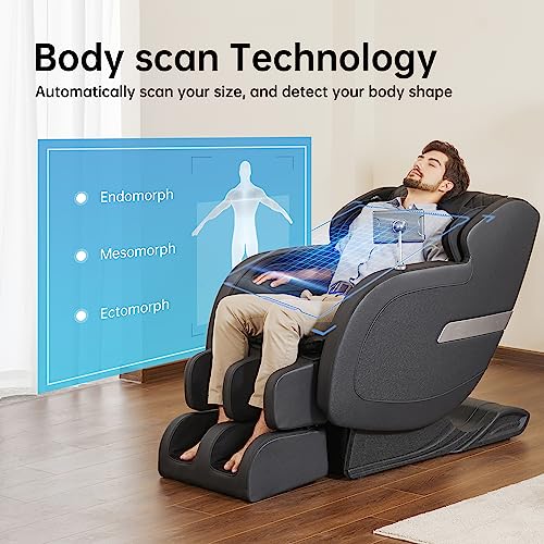 Real Relax 2023 Massage Chair, Zero Gravity SL-Track Shiatsu Massage Recliner Chair with Heat Body Scan Bluetooth Foot Roller APP Controller, Favor 05 Black