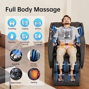 Real Relax 2023 Massage Chair, Zero Gravity SL-Track Shiatsu Massage Recliner Chair with Heat Body Scan Bluetooth Foot Roller APP Controller, Favor 05 Black