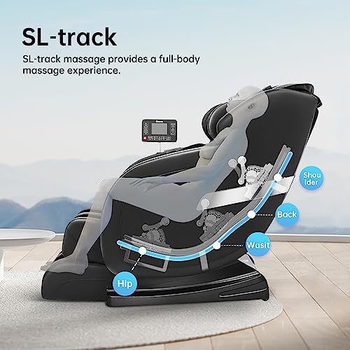 Real Relax 2023 Massage Chair, Zero Gravity SL-Track Shiatsu Massage Recliner Chair with Heat Body Scan Bluetooth Foot Roller APP Controller, Favor 05 Black