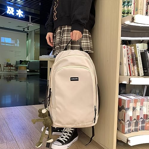 coowoz College Backpack Waterproof White College Bags For Women Lightweight Travel Rucksack Casual Daypack Laptop Backpacks For Men Women(White)