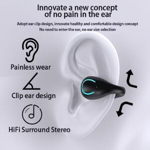 QAWDAWM Clip-On Open Ear Bone Conduction Headphones, Bluetooth 5.3 Wireless Earbuds with Digital Display Charging Case 80 Hours Playtime IPX4 Waterproof Sports Headphones for Running, Walking, Workout