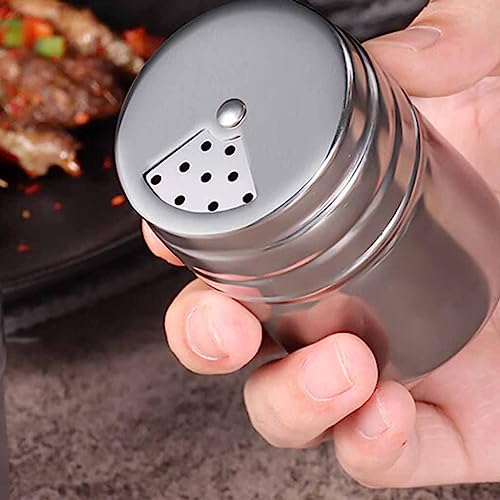 LEYLEK 3Pcs Stainless Steel Salt And Pepper Shakers Or Pepper Shaker with Adjustable Three Swivel Type Holes for Salt Powder Sugar Cinnamon Pepper Spice Dispenser with Adjustable Pour Holes/Silver