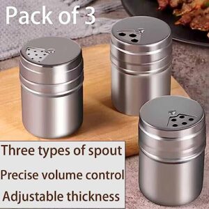 LEYLEK 3Pcs Stainless Steel Salt And Pepper Shakers Or Pepper Shaker with Adjustable Three Swivel Type Holes for Salt Powder Sugar Cinnamon Pepper Spice Dispenser with Adjustable Pour Holes/Silver