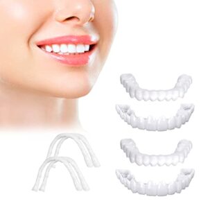 fake teeth - fake braces - veneers teeth for women and men - 4 pcs smile kit tooth repair kit - temporary teeth restoration - snap on veneers false teeth, dentures for women, swift smile snap on teeth